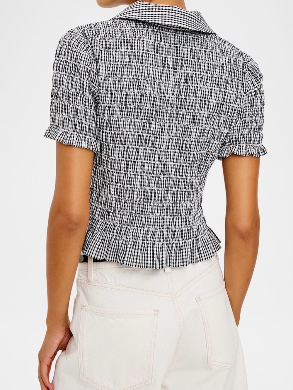 Rails Alton Black Gingham Smocked Cotton Cropped Button Down Shirt NWT M - Picture 5 of 5